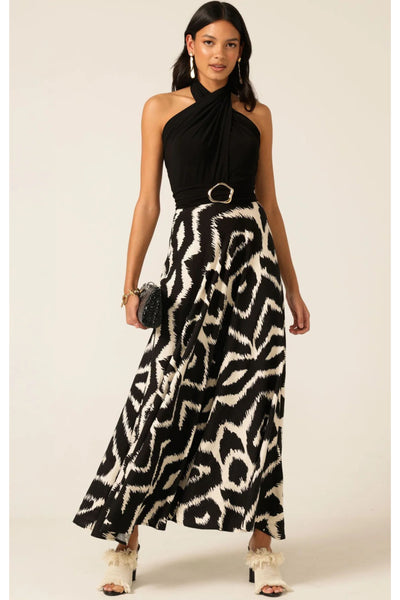 Villa Vita Convertible Maxi Dress - Black Cream Abstract
