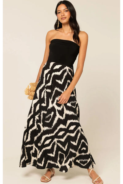 Villa Vita Convertible Maxi Dress - Black Cream Abstract