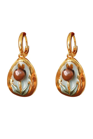Vintage Freshwater Pearl Drop Earrings - Gold-Light Blue