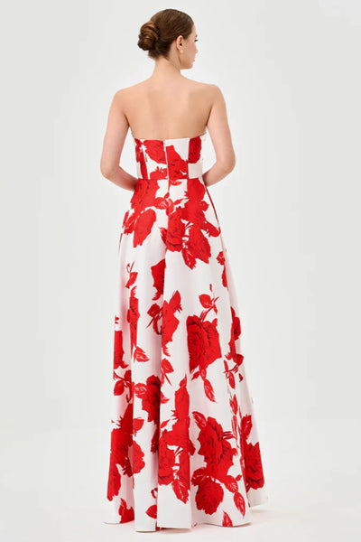 Virgina Corset Strapless Gown - Red Print