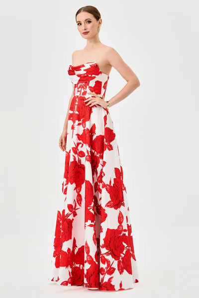 Virgina Corset Strapless Gown - Red Print