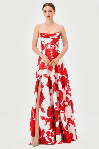 Virgina Corset Strapless Gown - Red Print