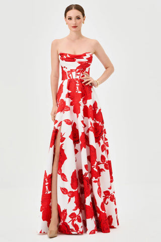 Virgina Corset Strapless Gown - Red Print