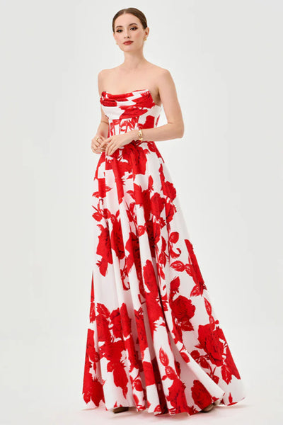 Virgina Corset Strapless Gown - Red Print