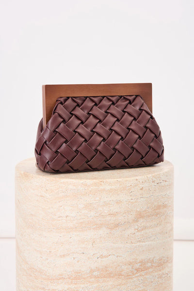 Vivienne Weave Timber Frame Clutch - Burgundy