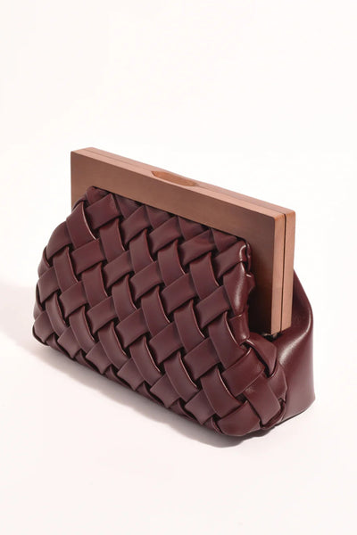Vivienne Weave Timber Frame Clutch - Burgundy