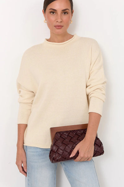 Vivienne Weave Timber Frame Clutch - Burgundy