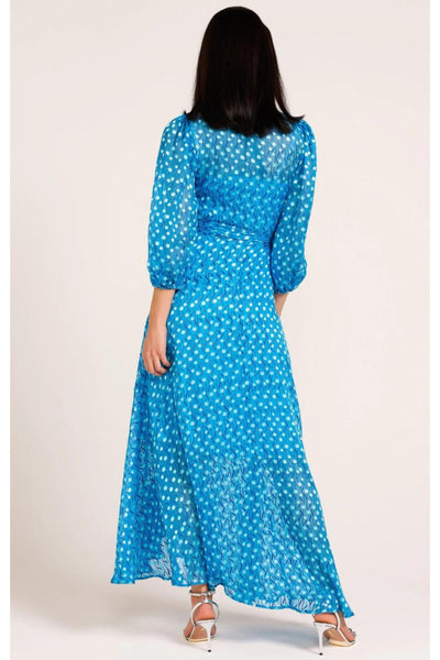 We Float Silk Wrap Maxi Dress - Sky Blue Poppy