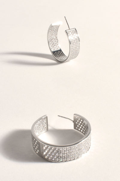 Wide Diamante Event Hoops - Silver Crystal