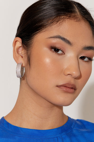 Wide Diamante Event Hoops - Silver Crystal