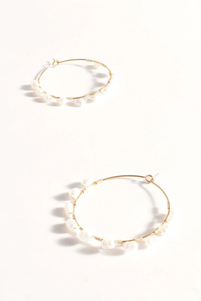 Wired Freshwater Pearl Hoops - Gold