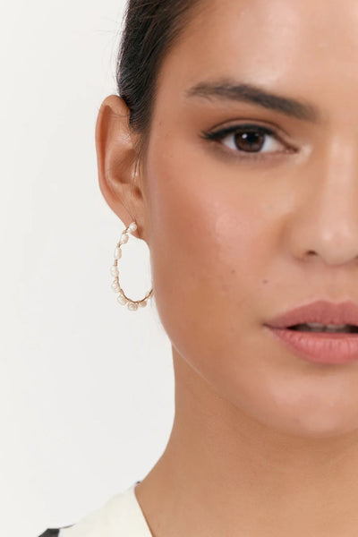Wired Freshwater Pearl Hoops - Gold