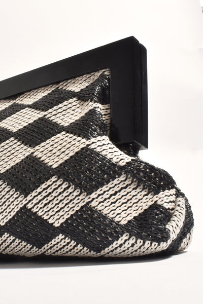 Zoey Diamond Timber Frame Clutch - Black