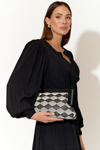 Zoey Diamond Timber Frame Clutch - Black