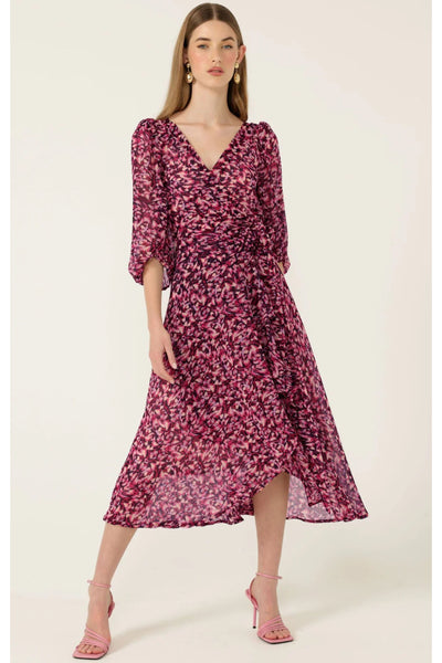 Zora Wrap Dress - Pink Lilac Feather