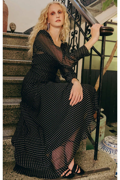 Calais Wrap Dress - Cream Black Spot