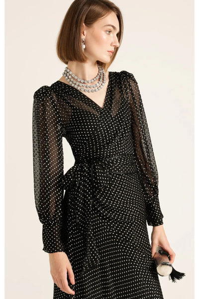 Calais Wrap Dress - Cream Black Spot