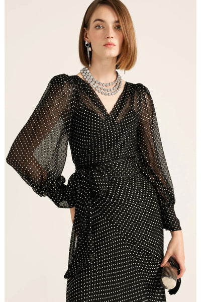 Calais Wrap Dress - Cream Black Spot