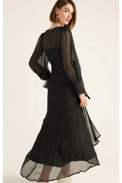 Calais Wrap Dress - Cream Black Spot