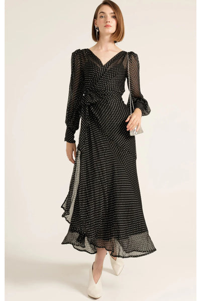 Calais Wrap Dress - Cream Black Spot