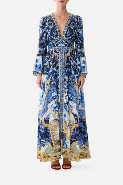 Shaped Waistband Dress With Ruffle Sleeve - Sweet Sacre Bleu