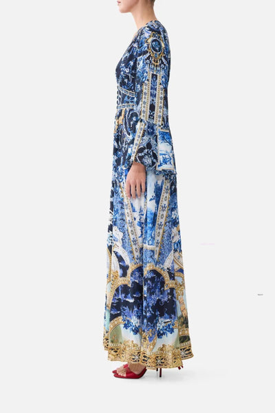 Shaped Waistband Dress With Ruffle Sleeve - Sweet Sacre Bleu