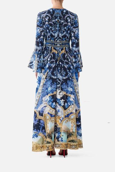 Shaped Waistband Dress With Ruffle Sleeve - Sweet Sacre Bleu