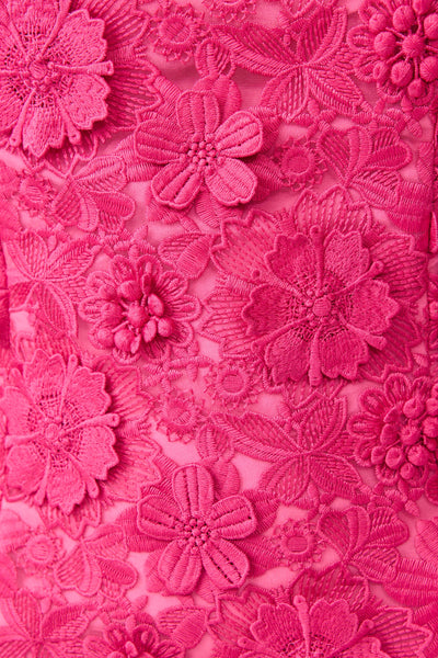 Claudia Short Sleeve 3D Flower Mini Dress - Fuchsia Pink