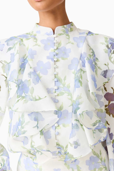 Cleo Top and Skirt Set - White and Blue Floral Print