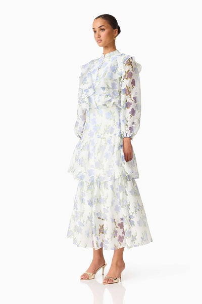 Cleo Top and Skirt Set - White and Blue Floral Print