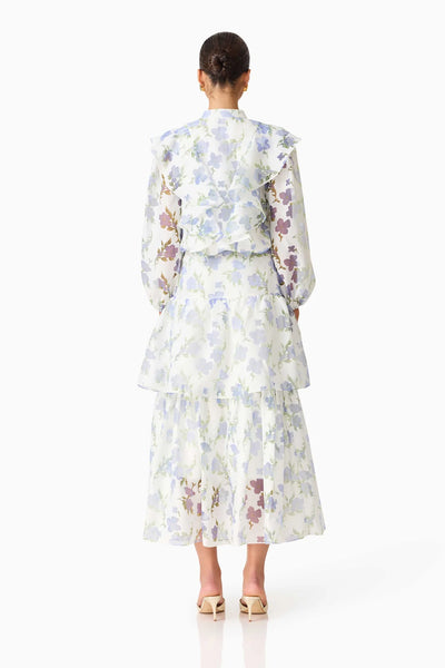 Cleo Top and Skirt Set - White and Blue Floral Print