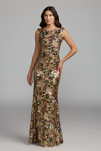 Sequin Sleeveless Cowl Back Mermaid Gown - Chocolate Multi
