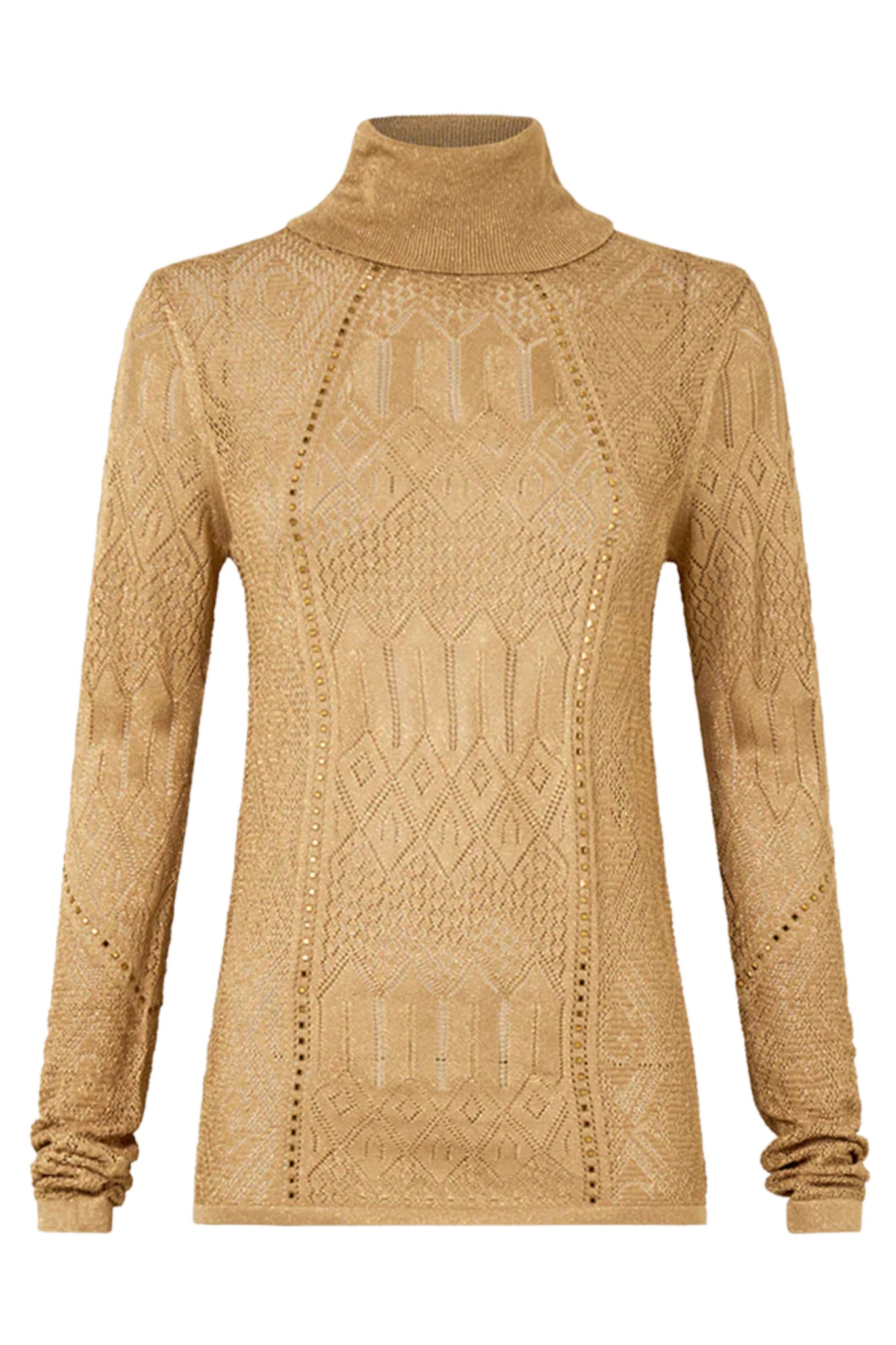 Ornate on a Plate Fitted Pointelle Turtle Neck Knit - Gold