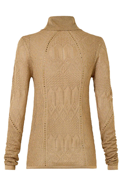 Ornate on a Plate Fitted Pointelle Turtle Neck Knit - Gold