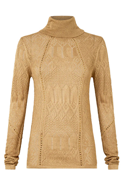 Ornate on a Plate Fitted Pointelle Turtle Neck Knit - Gold