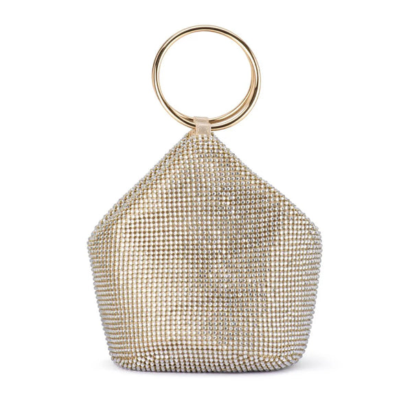Ellie Crystal Mesh Ring Handle Bag - Champagne