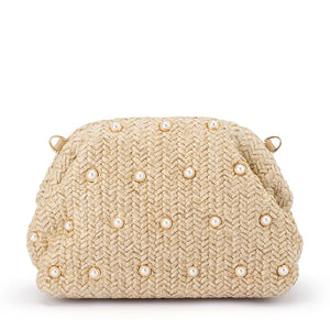 Kaia Studded Woven Clutch - Natural