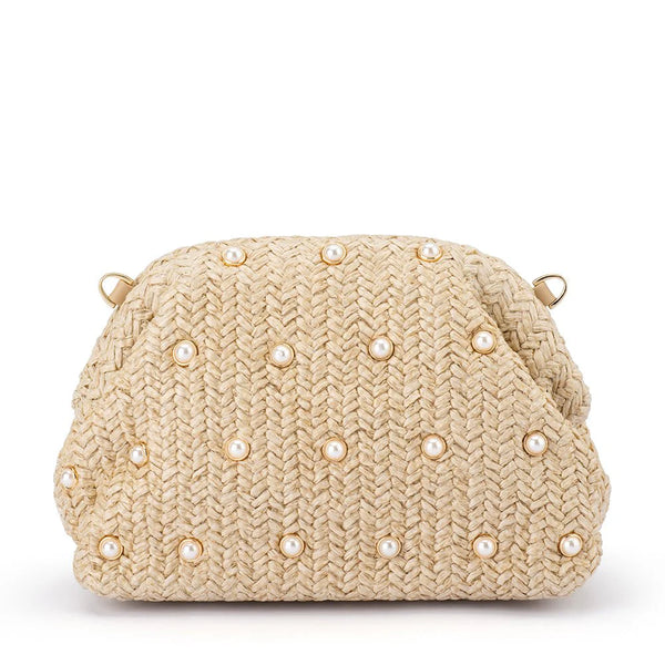 Kaia Studded Woven Clutch - Natural