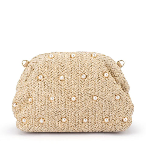 Kaia Studded Woven Clutch - Natural