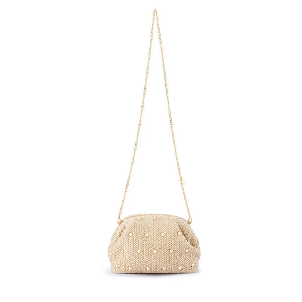 Kaia Studded Woven Clutch - Natural