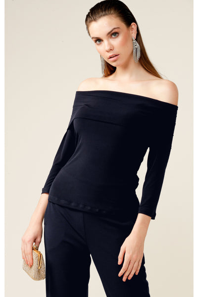 3/4 Sleeve Cowl Neck Top - French Navy