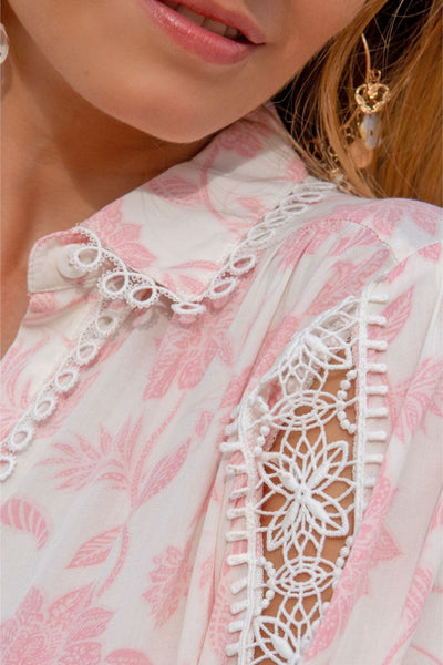 Amo Top - Pink White Lace