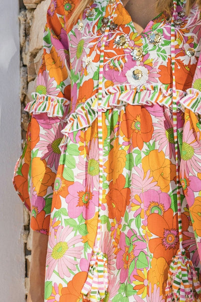 Abba Mini Smock Dress - Neon Floral