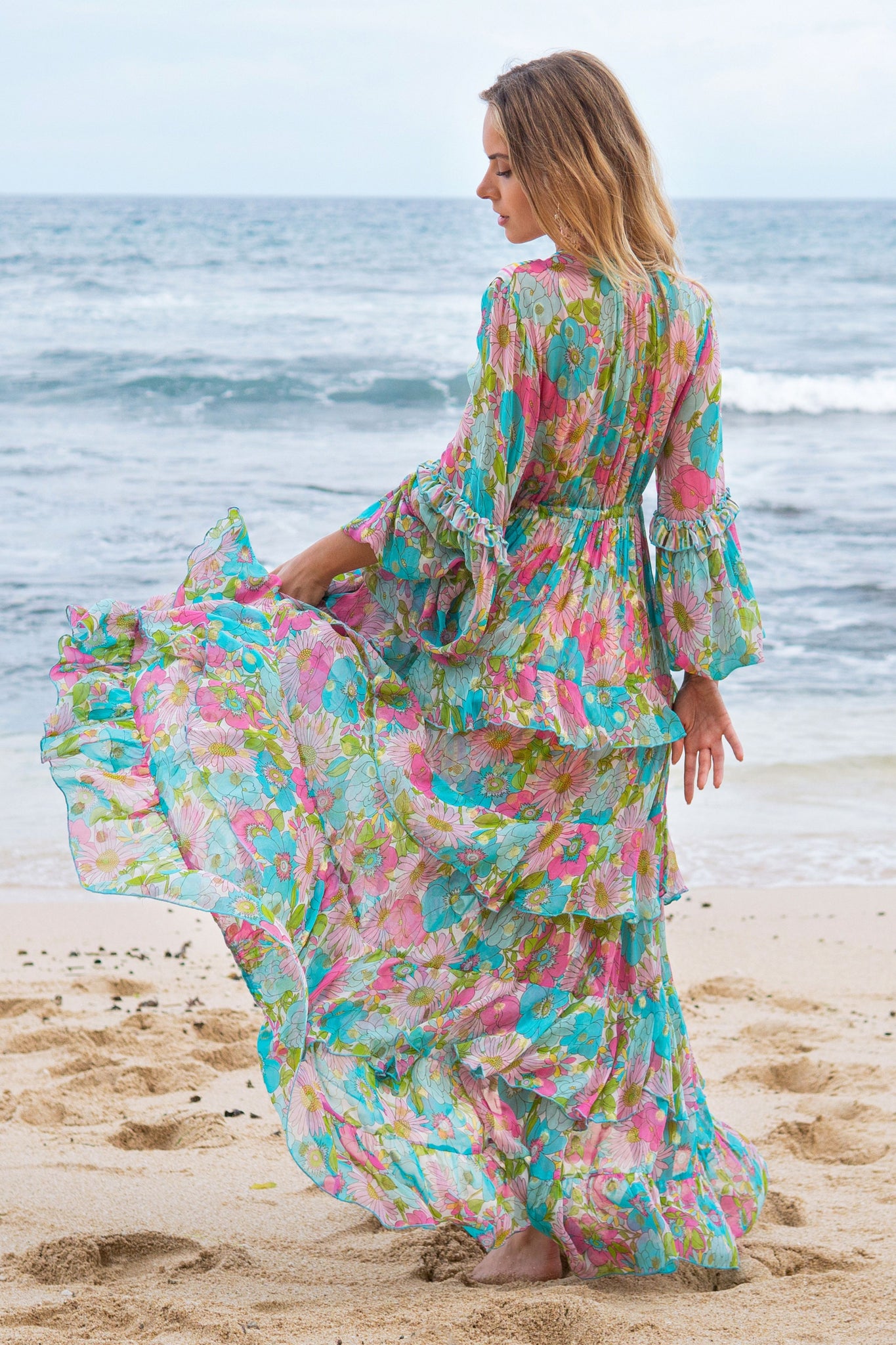 Baila Tiered Maxi Dress - Pastel Floral