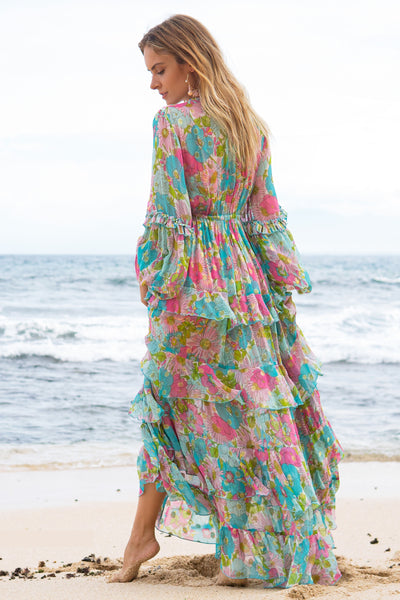 Baila Tiered Maxi Dress - Pastel Floral