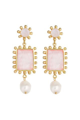 Clementine Earrings - Moonstone, Rose Quartz, and Pearl