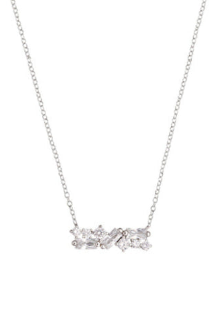 Cluster Bar Crystal Necklace - Silver