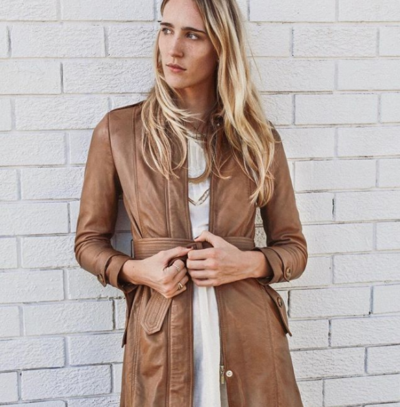 Blair Leather Trench Coat - Camel
