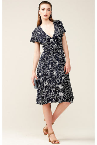 Blue Train Wrap Dress - Navy White Floral