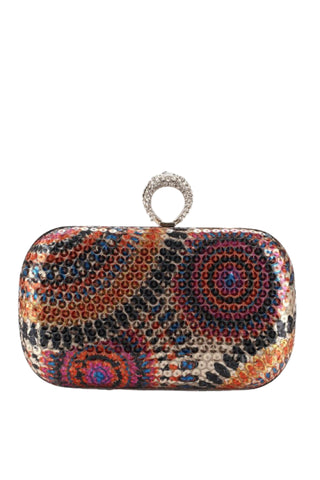 Mini Abstract Sequin Clutch - Orange